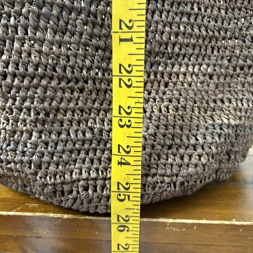 Vtg Helen Kaminski Woven Crocheted Raffia Bucket Tote Shoulder Bag Brown Large